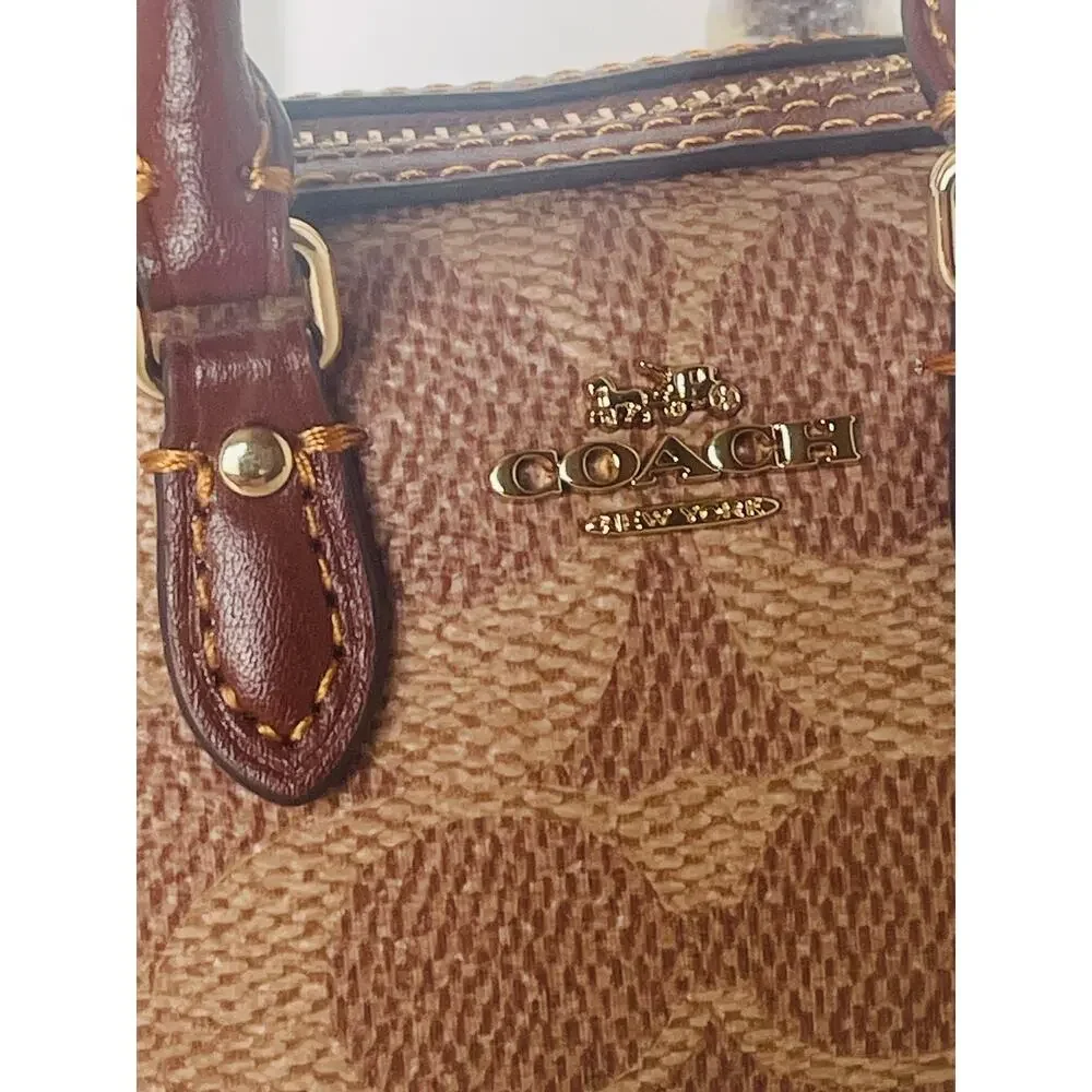 Coach Mini Rowan Bag Charm Brown Signature Canvas Leather Gold CX068